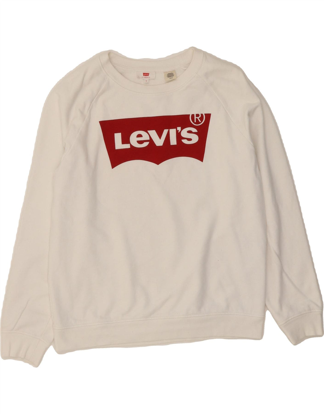 LEVI'S Womens Oversized Graphic Sweatshirt Jumper UK 10 Small White Cotton Vintage Levi's and Second-Hand Levi's from Messina Hembry 