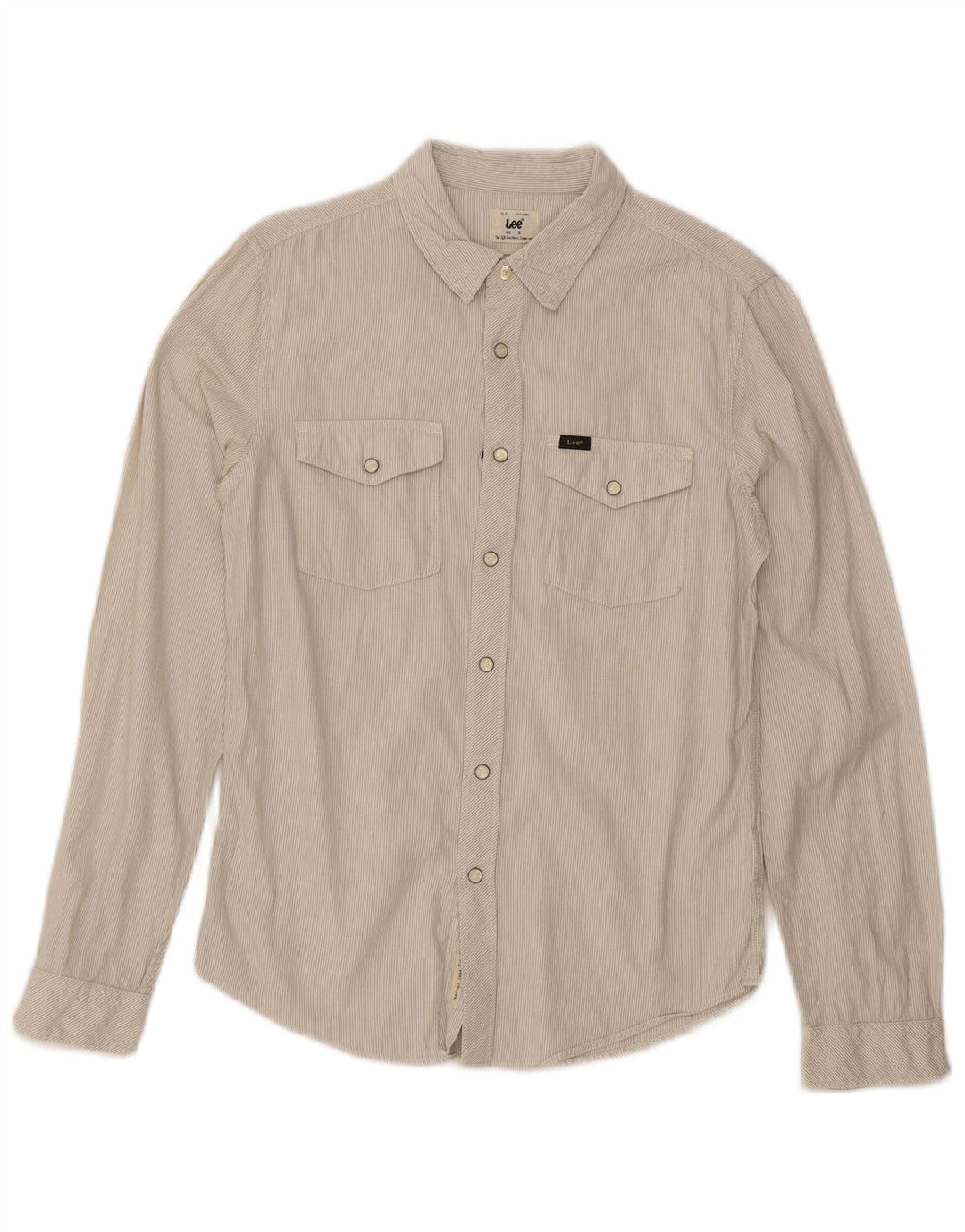 Lee Herren-Flanellhemd, klein, beige Nadelstreifen-Baumwolle