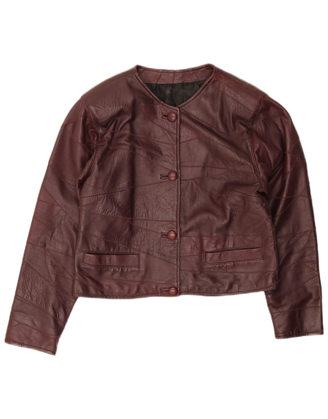 Vintage Damen Lederjacke UK 14 Medium Burgund Patchwork
