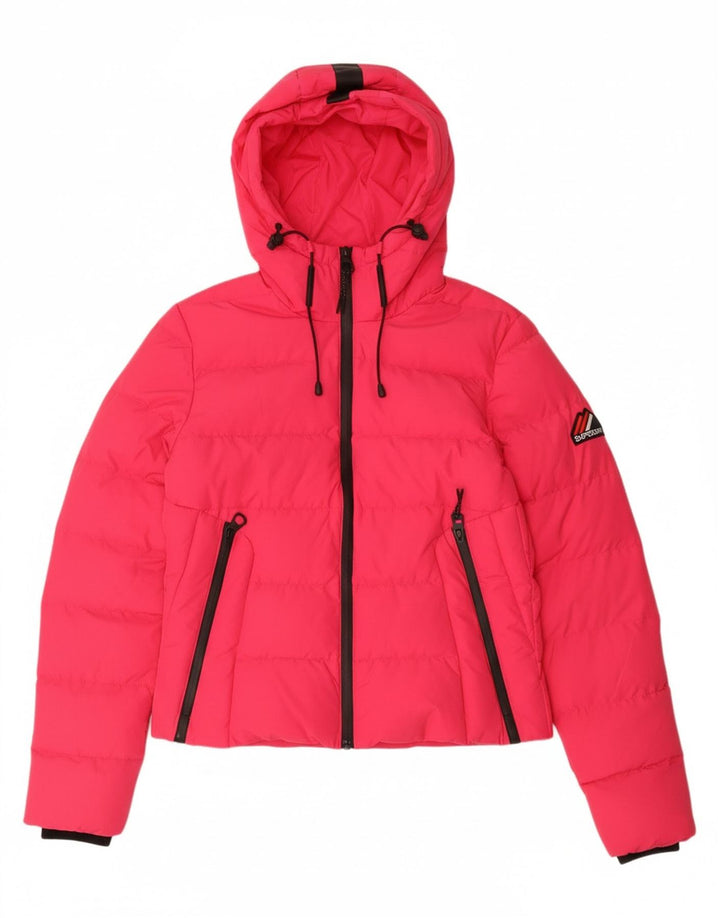 SUPERDRY Womens Hooded Padded Jacket UK 8 Small Pink Polyester Winter