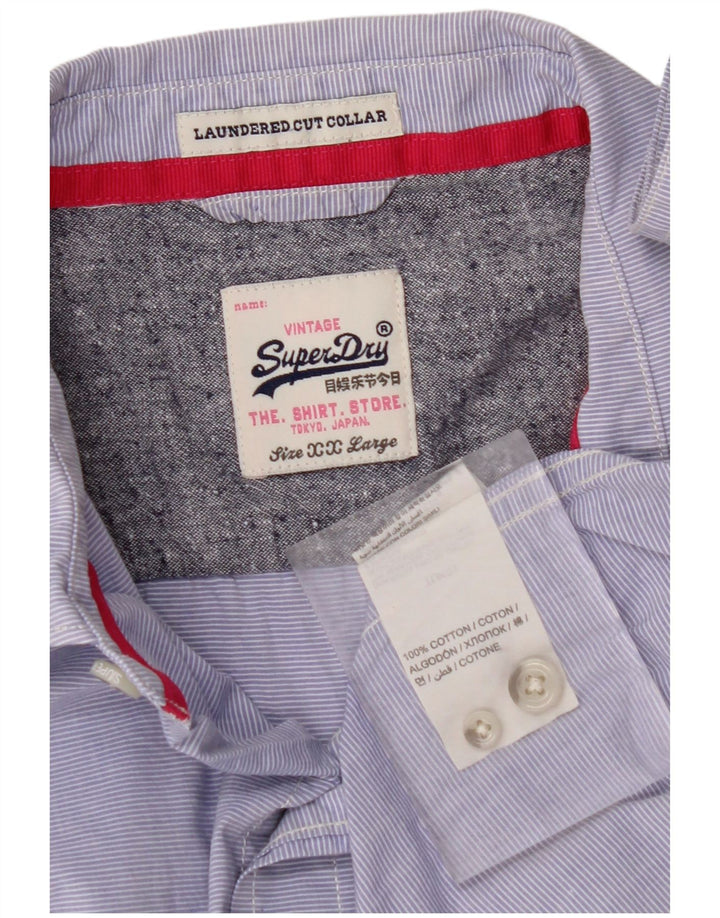 SUPERDRY Herrenhemd 2XL Blaue Nadelstreifen-Baumwolle