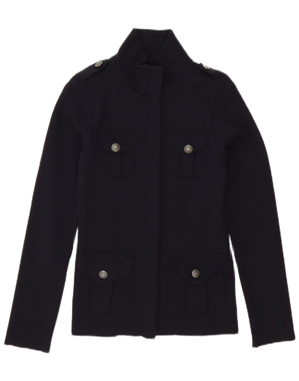 Blauer Damen-Cardigan-Pullover UK 10 Small Marineblaue Wolle