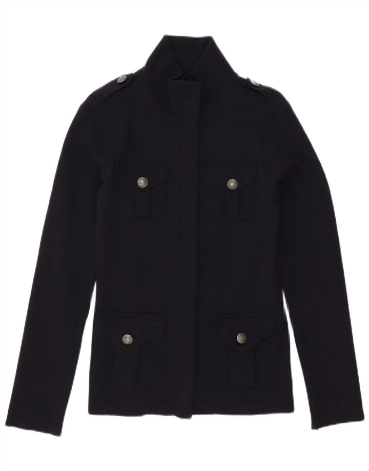 Blauer Damen-Cardigan-Pullover UK 10 Small Marineblaue Wolle