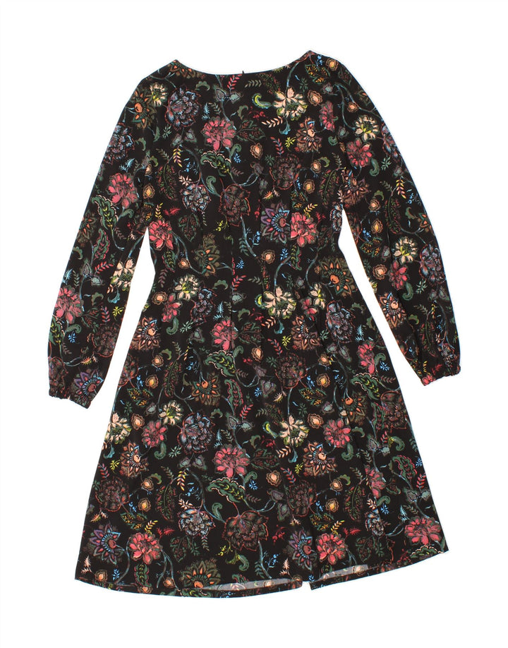NEXT Womens Long Sleeve A-Line Dress UK 10 Small  Black Floral Polyester Vintage Next and Second-Hand Next from Messina Hembry 