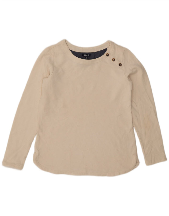 Izod Damen Top Langarm UK 10 Small Weiße Baumwolle