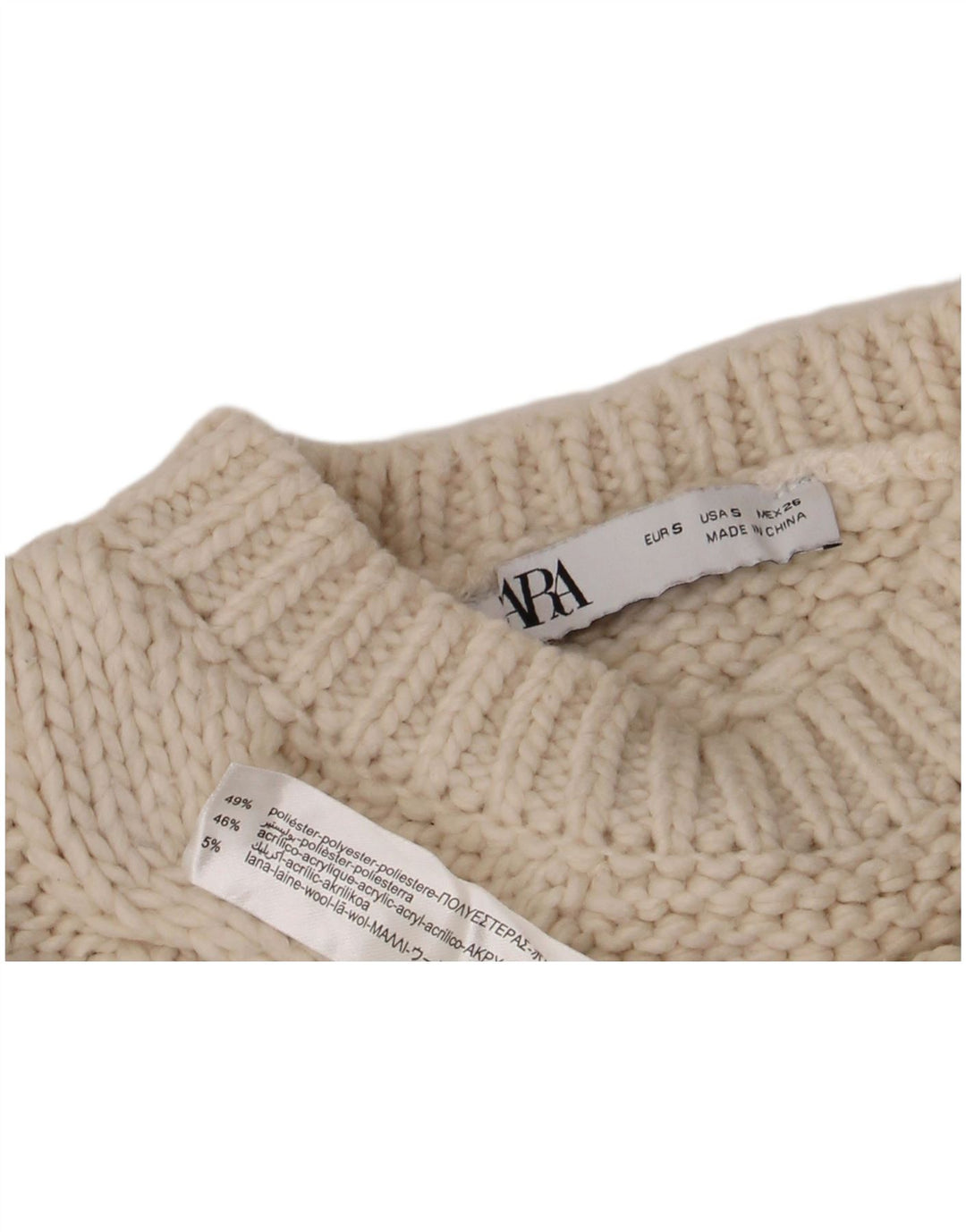 Zara Damen Crop Crew Neck Pullover Pullover UK 10 Small Weiß Polyester