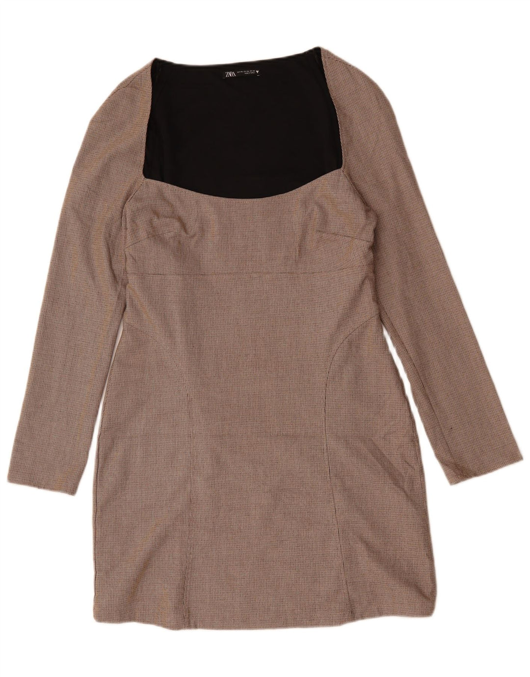 ZARA Damen Langarm-Etuikleid UK 20 2XL Beige kariertes Polyester