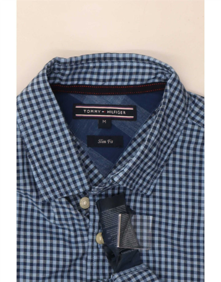 Tommy Hilfiger Herren-Slim-Fit-Hemd aus mittelblauer Gingham-Baumwolle