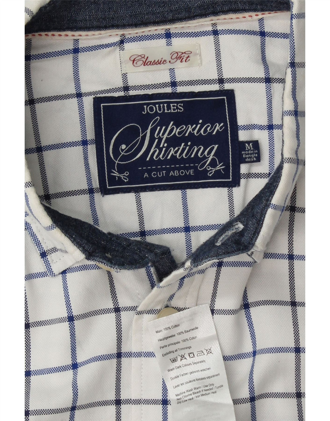 JOULES Herren-Hemd mit klassischer Passform, mittelweiß karierte Baumwolle