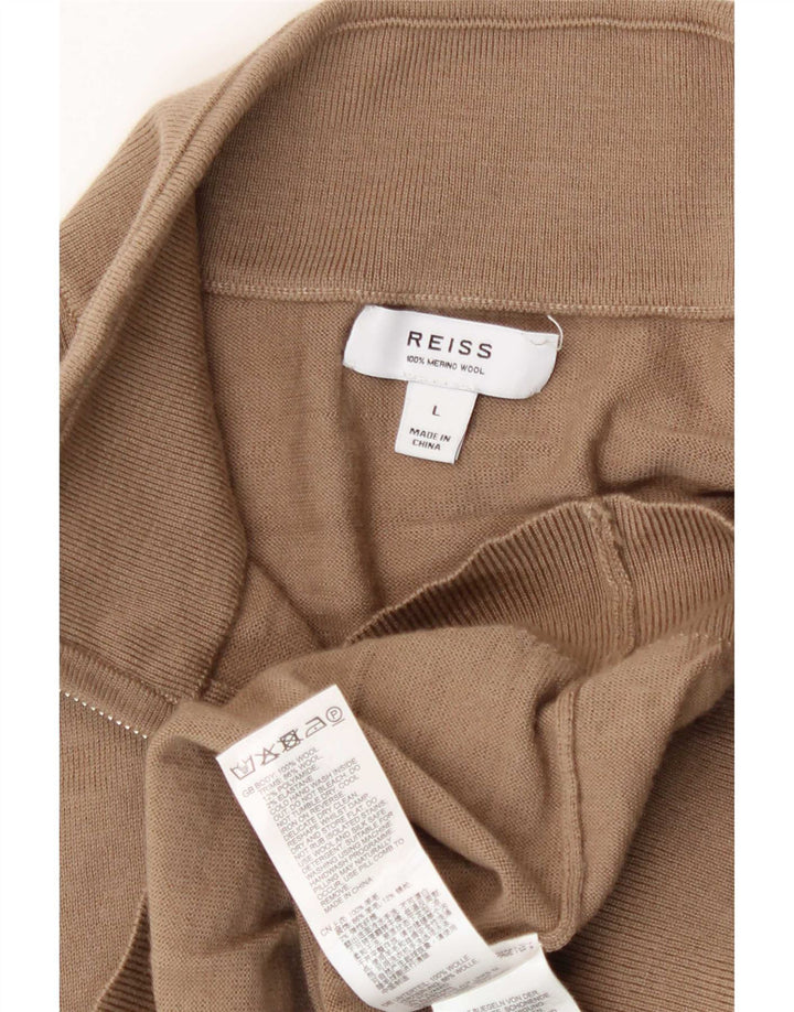 Reiss Herren-Pullover mit Reißverschluss am Hals, große braune Wolle