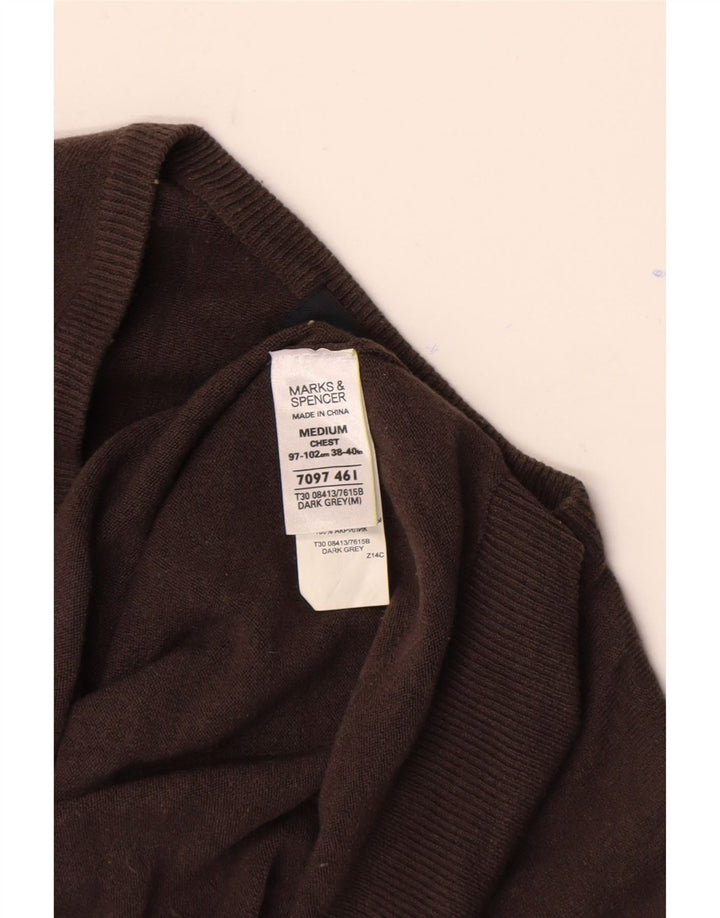 Marks & Spencer Herren Blauer Harbor-Pullover mit V-Ausschnitt Mittelbraun