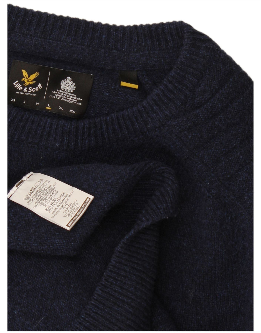 Lyle & Scott Herren-Pullover mit Rundhalsausschnitt, groß, marineblaue Wolle