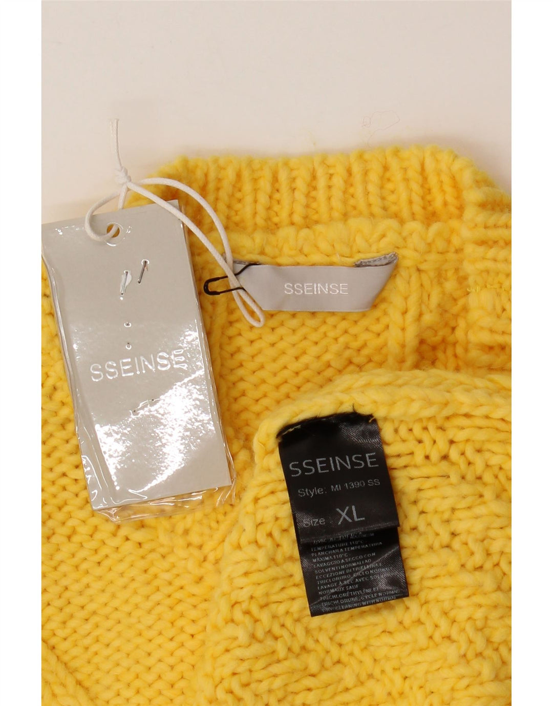 SSEINSE Herren-Pullover mit Rundhalsausschnitt, XL, gelbes Acryl