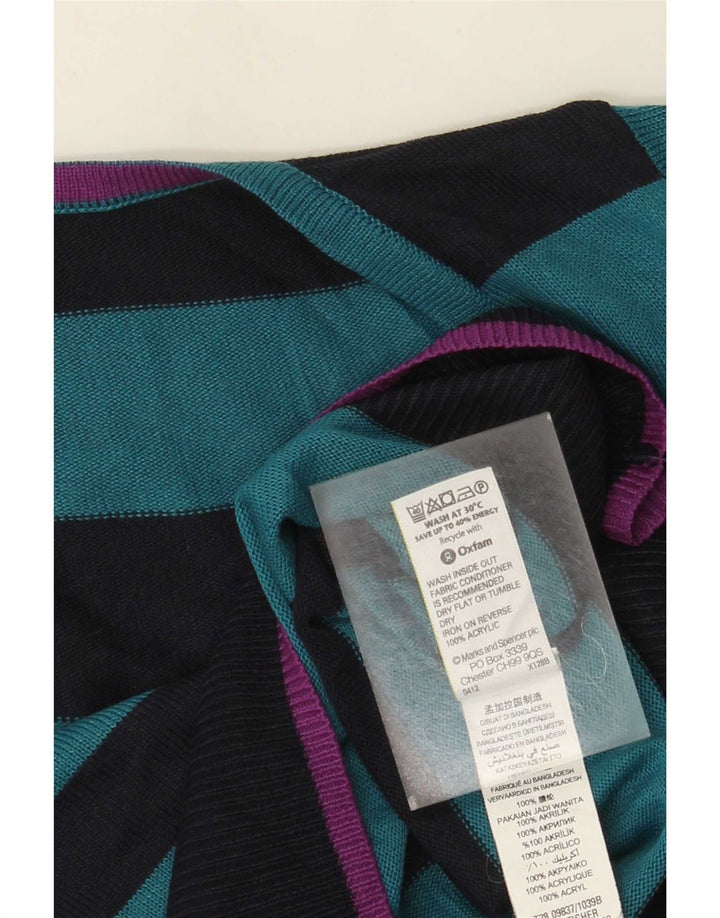Marks & Spencer Damen-Pullover mit V-Ausschnitt, Gr. 12, Mittelblau gestreift