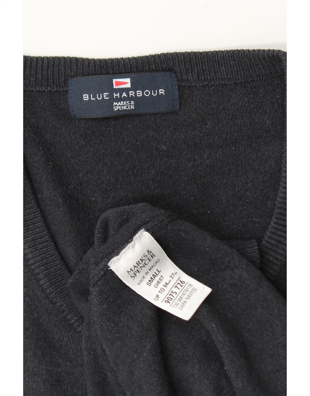 Marks & Spencer Herren Blue Harbour Pullover mit V-Ausschnitt, Größe S, Marineblau