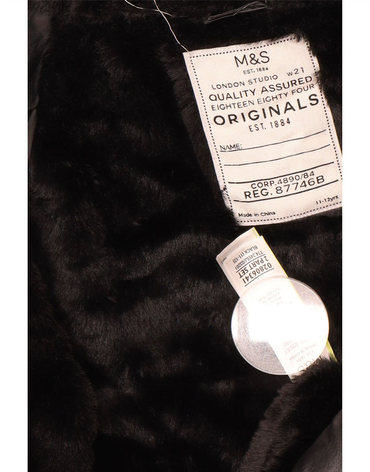 MARKS & SPENCER Boys Hooded Padded Coat 11-12 Years Black Polyamide