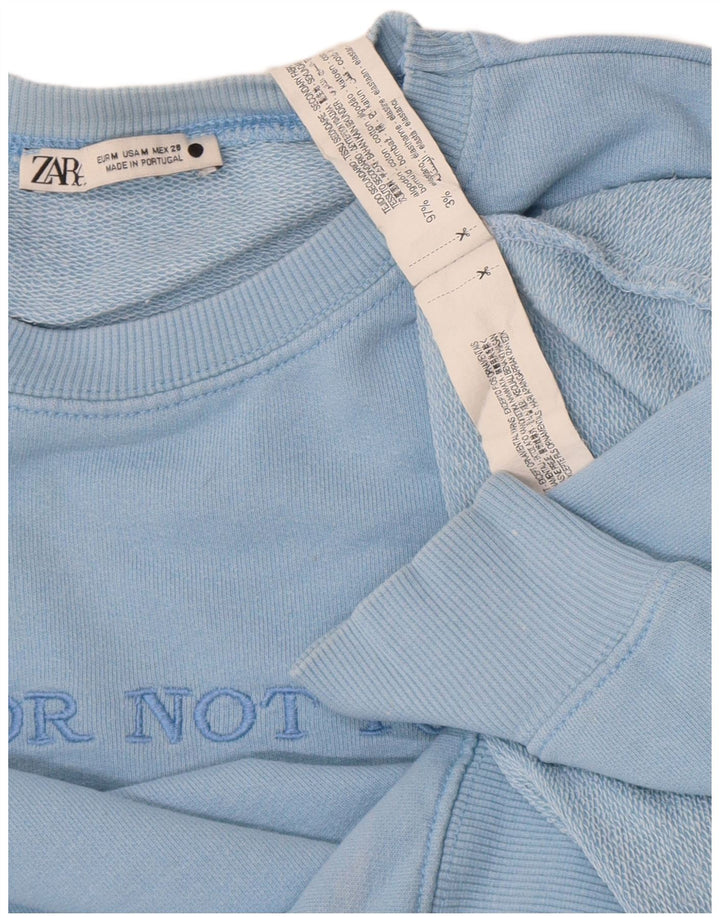 Zara Damen Grafik-Sweatshirt-Pullover UK 14 Mittelblaue Baumwolle