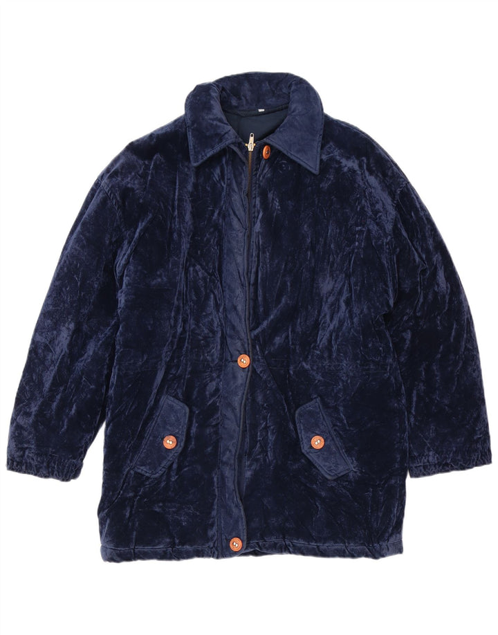 Vintage Damen Übergroßer Samt-Windbreaker-Mantel UK 14 Medium Navy Blue
