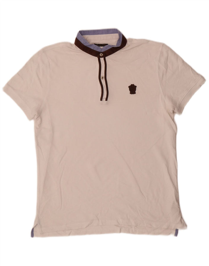 Massimo Dutti Herren-Poloshirt aus mittelweißer Colourblock-Baumwolle
