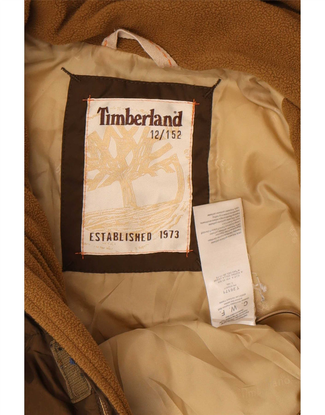 Timberland Jungen gepolsterte Jacke mit Kapuze und Grafik, 11–12 Jahre, braunes Polyester