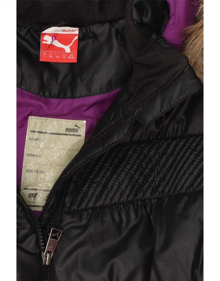 Puma Mädchen-Kapuzenjacke, gepolstert, 11–12 Jahre, schwarzes Polyester