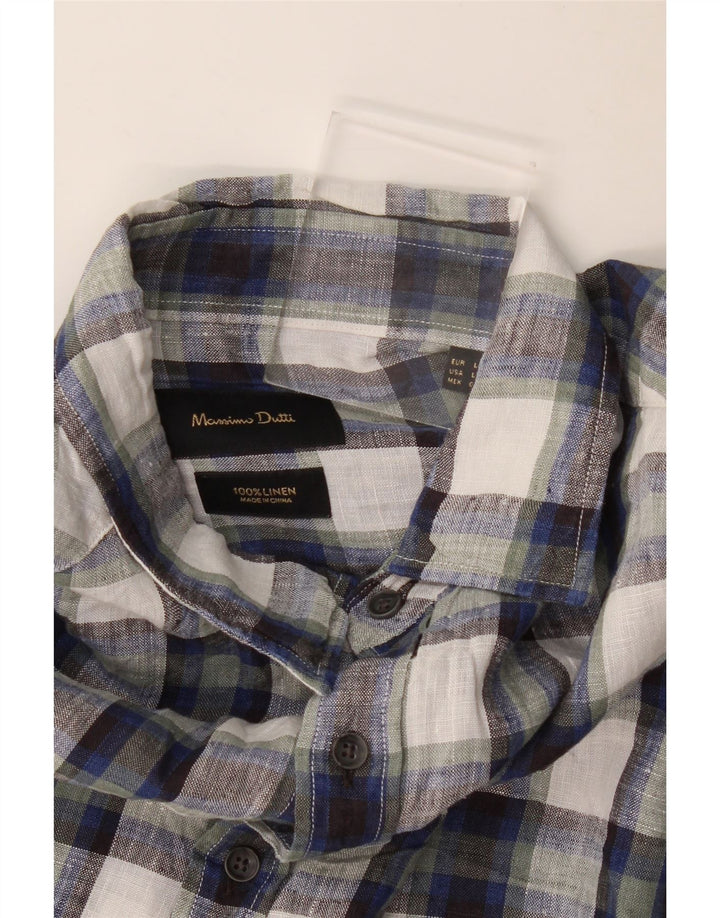 Massimo Dutti Herrenhemd, groß, marineblau, kariert, Leinen