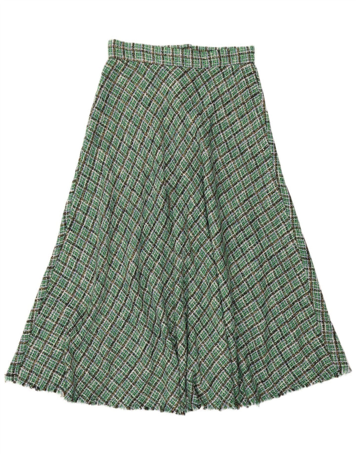 Zara Damen-Rock in A-Linie mit hoher Taille, mittelgroß, W28, grün kariertes Polyester