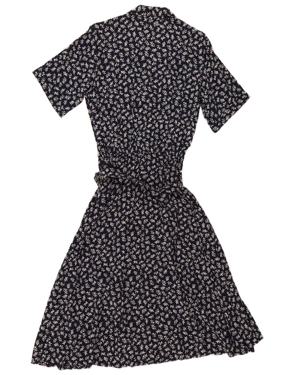Vintage Womens Short Sleeves Shirt Dress EU 40 Medium Navy Blue Floral