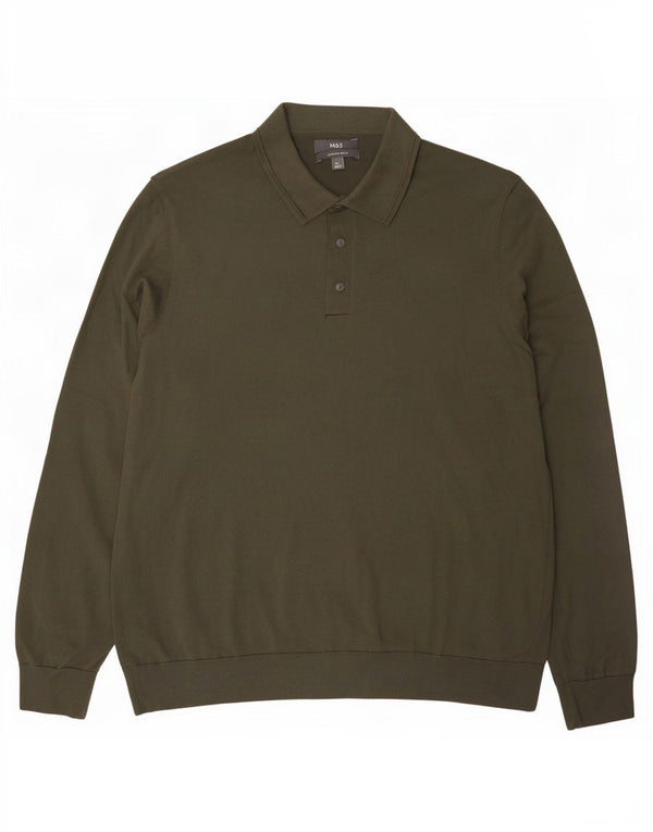 Marks & Spencer Mens Polo Neck Jumper Sweater XL Khaki Cotton
