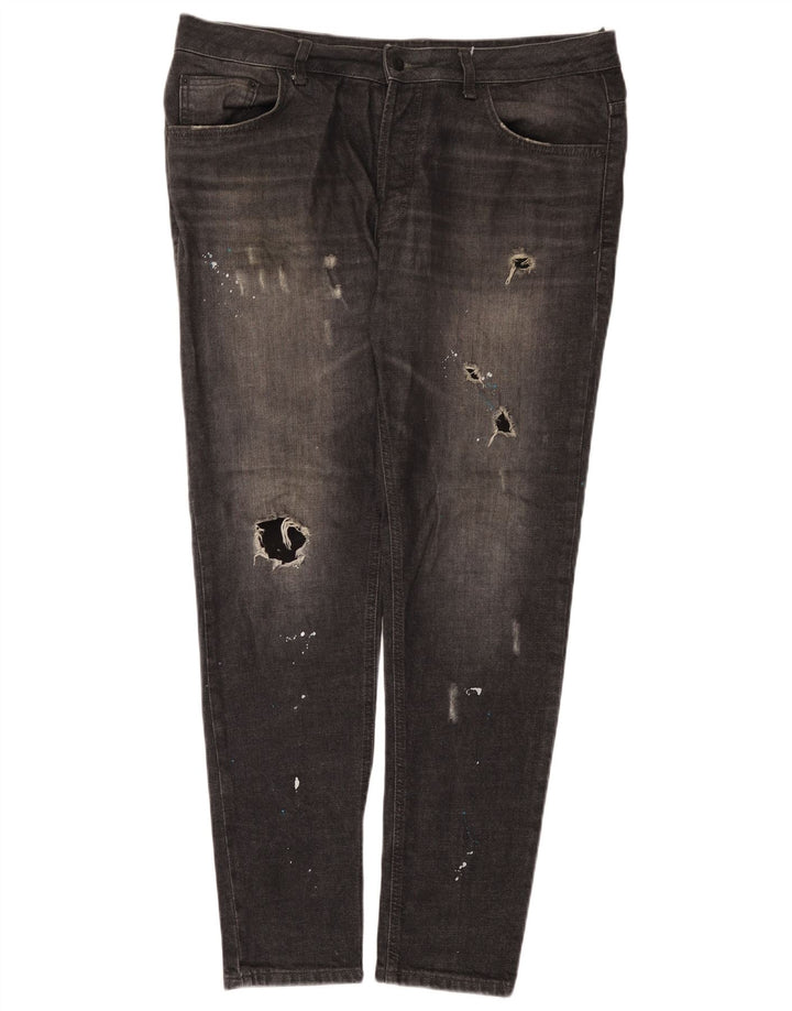 Zara Herren Distressed Slim Jeans EU 44 Large W34 L32 Schwarze Baumwolle