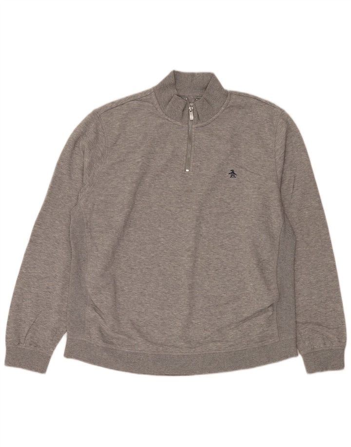 Penguin Herren-Sweatshirt mit Reißverschluss, XL, graue Baumwolle