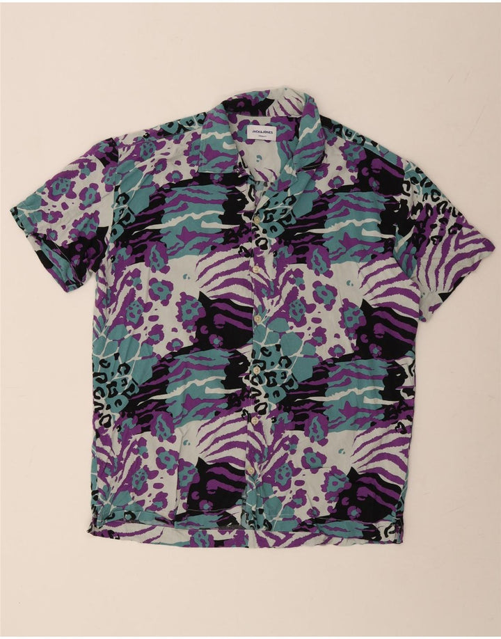 JACK & JONES Herren-Kurzarmhemd mit großem, mehrfarbigem Animal-Print