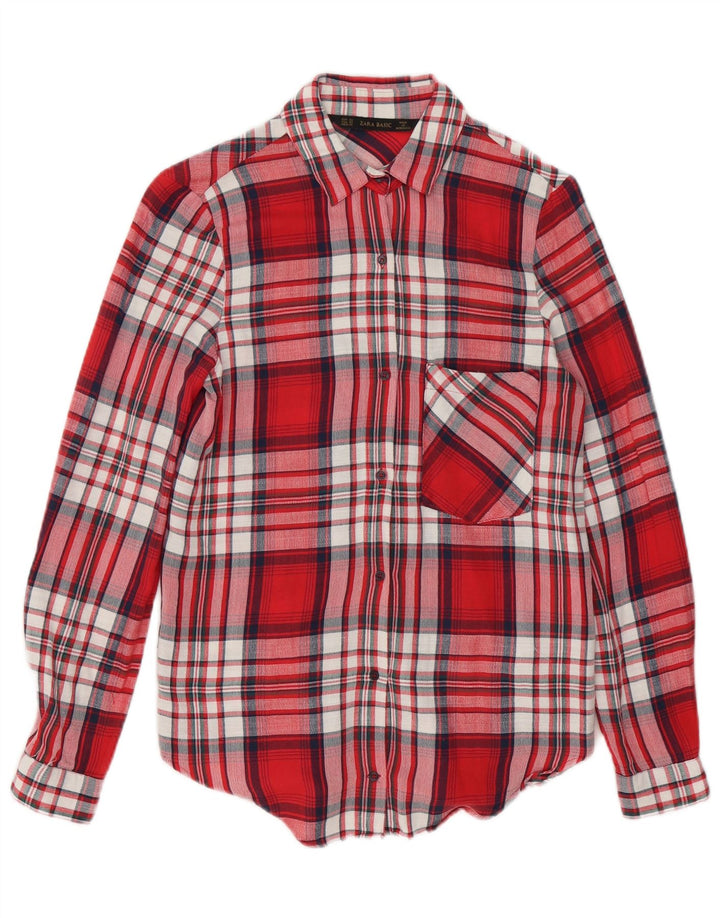 ZARA Damen Flanellhemd UK 6 XS Rot karierte Baumwolle