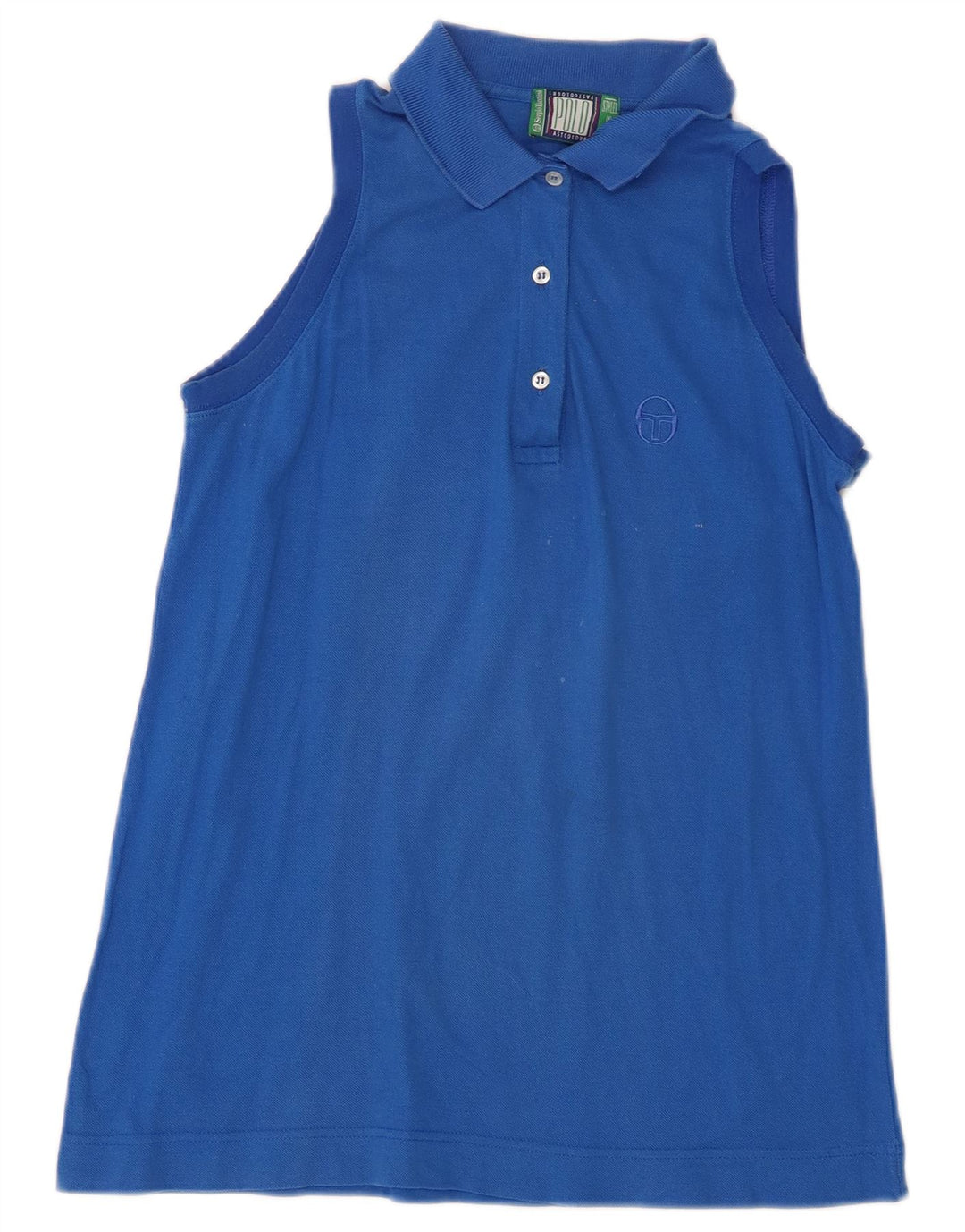 Sergio Tacchini Damen Ärmelloses Poloshirt IT 44 Mittelblaue Baumwolle