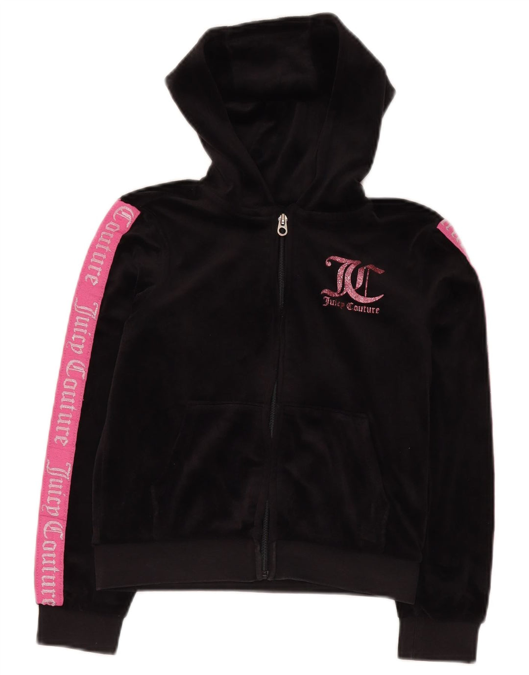 JUICY COUTURE Kapuzenpullover mit grafischem Reißverschluss für Mädchen, 9–10 Jahre, Schwarz