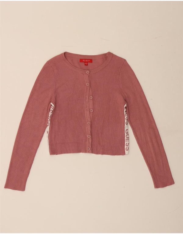 Guess Damen Graphic Crop Cardigan Top UK 8 Small Rosa Viskose