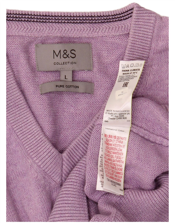 Marks & Spencer Herren-Pullover mit V-Ausschnitt, Größe L, Baumwolle, Lila