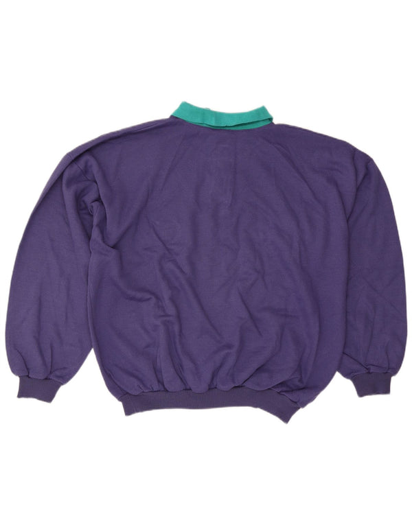 Vintage Herren Polo-Hals-Sweatshirt-Pullover 2XL Lila Colourblock-Baumwolle