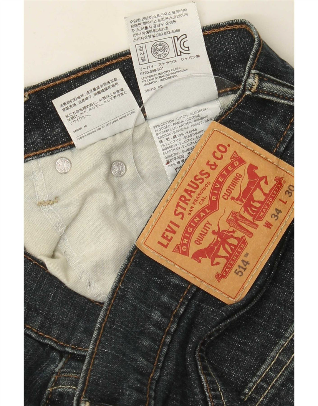 Levi's Herren 514 Straight Jeans W34 L30 Marineblaue Baumwolle