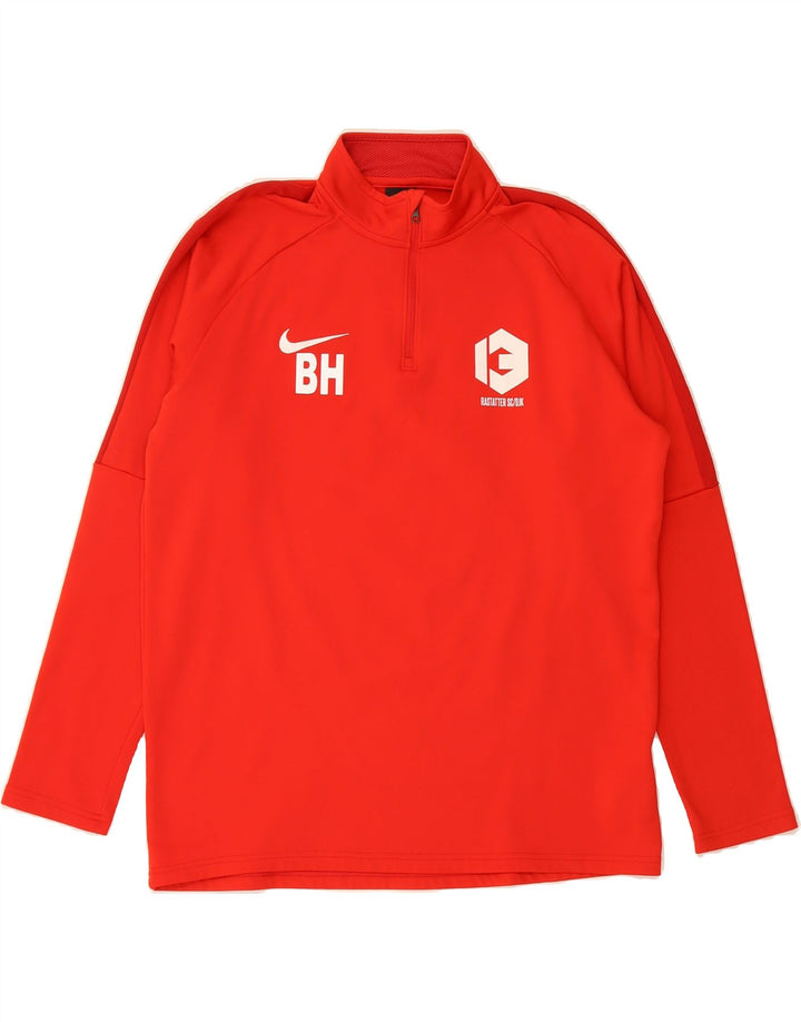 NIKE Mens Dri Fit Graphic Zip Neck Pullover Tracksuit Top Large Red Vintage Nike and Second-Hand Nike from Messina Hembry 
