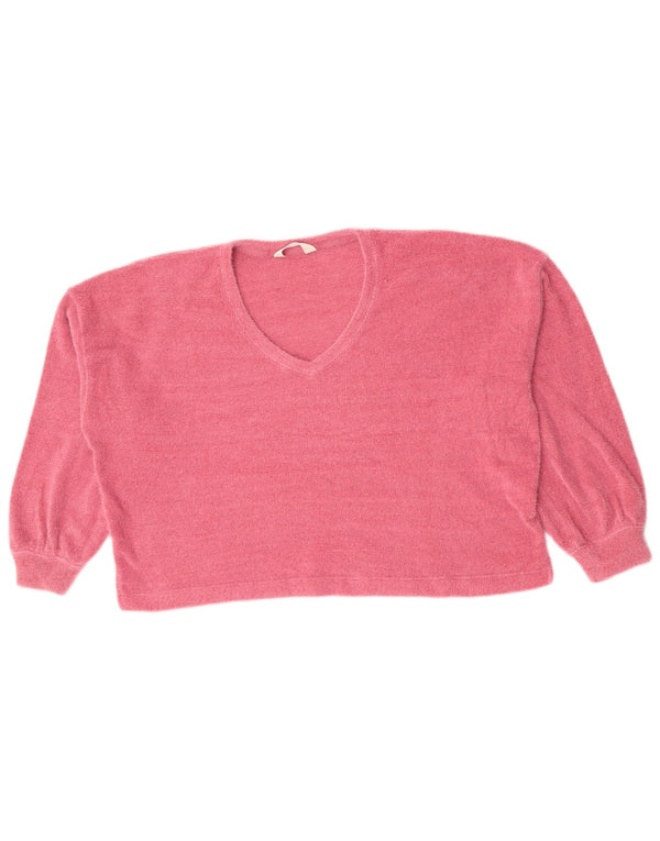 Marks & Spencer Damen Crop Pullover mit V-Ausschnitt, UK 16, Größe L, Rosa