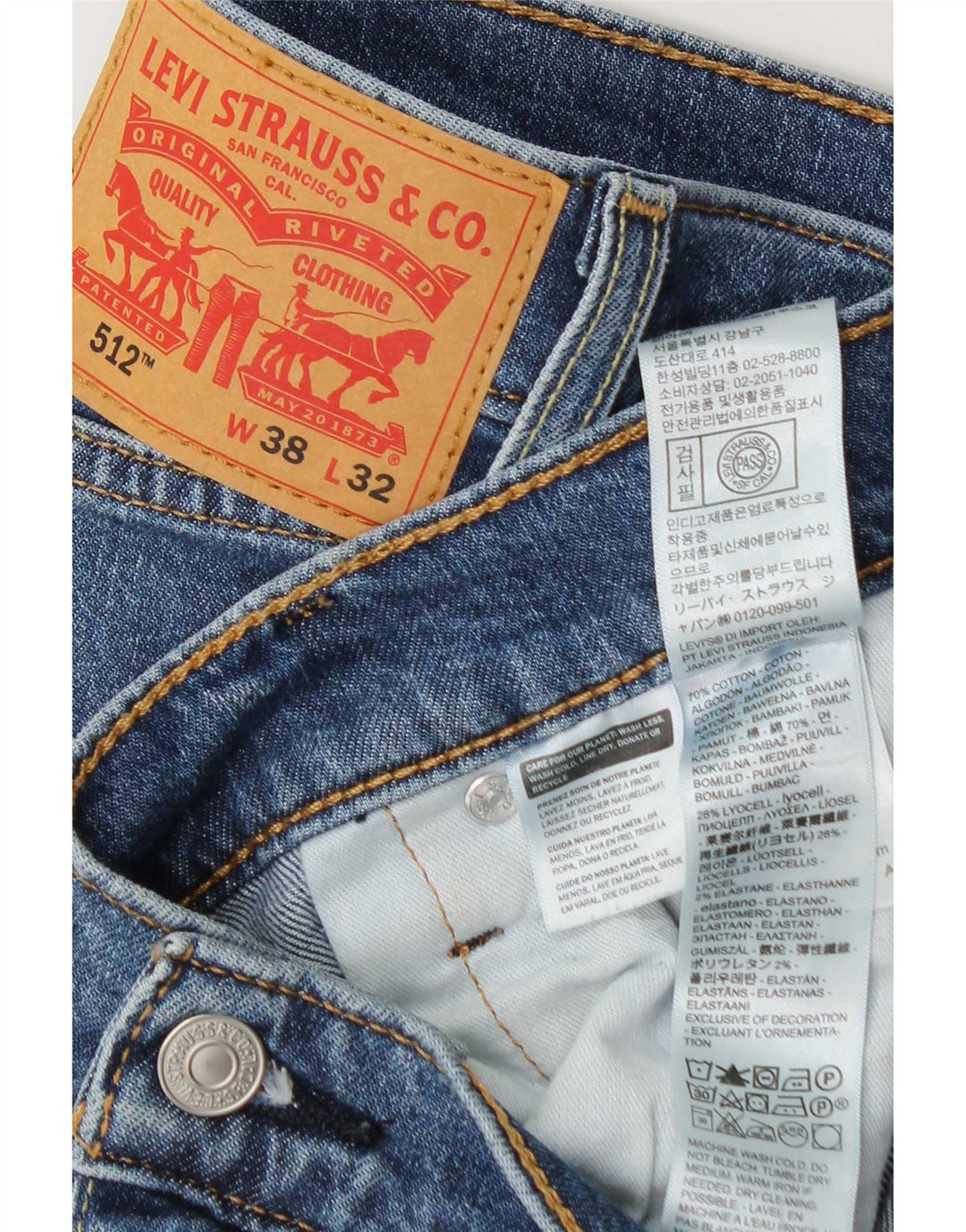 Levi's Herren 512 Slim Tapered Jeans W38 L27 Blaue Baumwolle