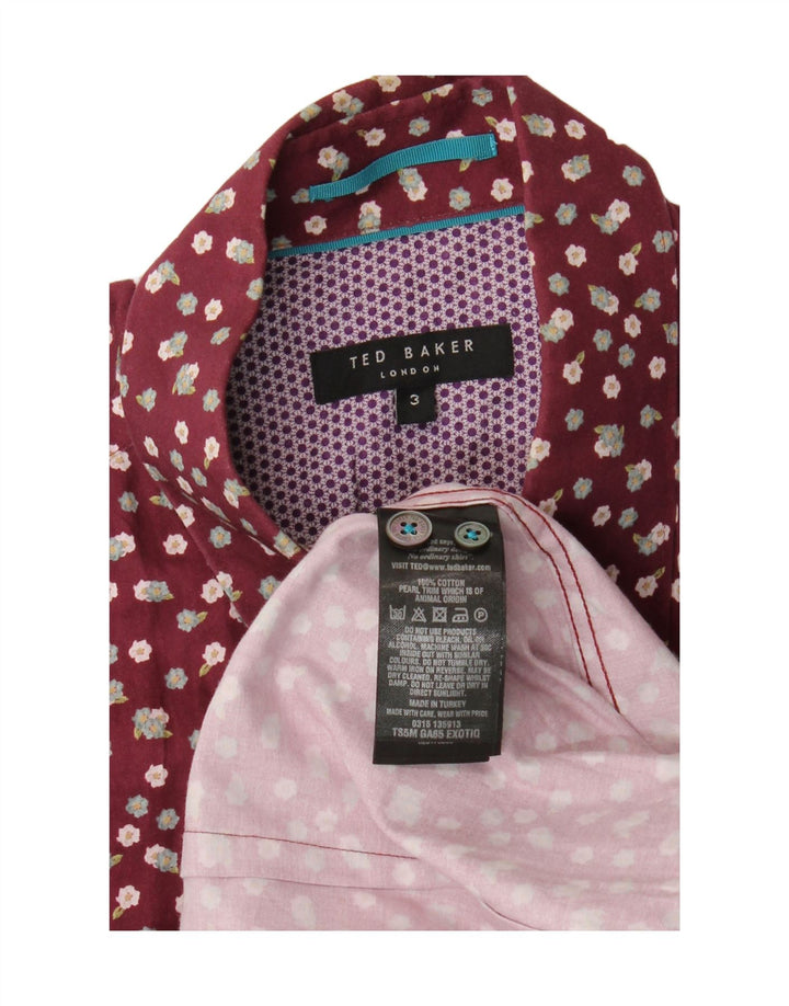 Ted Baker Herrenhemd, Größe 3, mittelgroß, Burgunderrot, Blumenmuster, Baumwolle