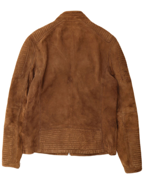 Superdry Herren Wildleder Racer Jacke UK 44 2XL Braunes Leder