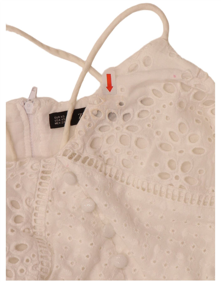 ZARA Damen Sommerkleid UK 6 XS Weiße Baumwolle