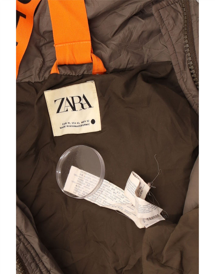 Zara Damen-Kapuzen-Übergröße, gepolsterte Jacke, UK 18, XL, braunes Nylon