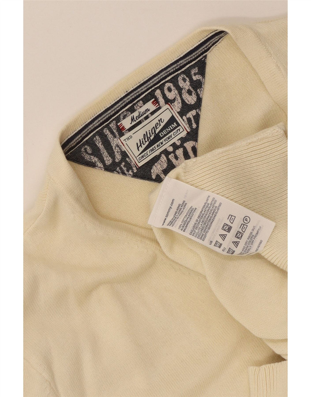 Tommy Hilfiger Herren-Pullover mit V-Ausschnitt, mittelbeige Baumwolle