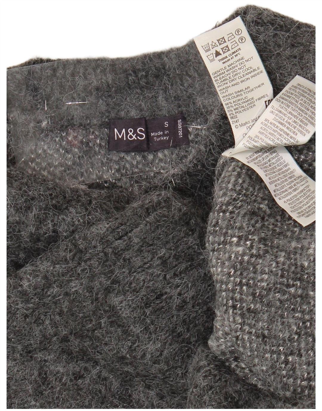 Marks & Spencer Damen-Pullover mit grafischem U-Boot-Ausschnitt, Gr. 10, Größe S, Grau