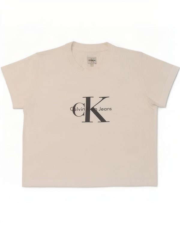 Calvin Klein Jeans Damen Crop Graphic T-Shirt Top UK 12 Mittelweiß