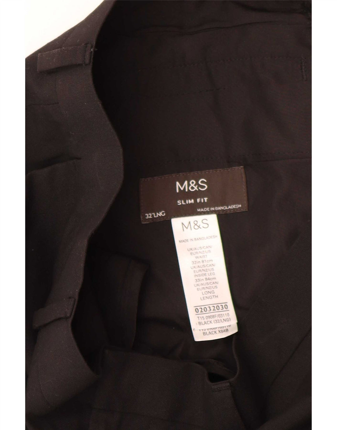Marks & Spencer Herren Slim Fit Anzughose W32 L33 Schwarz Polyester